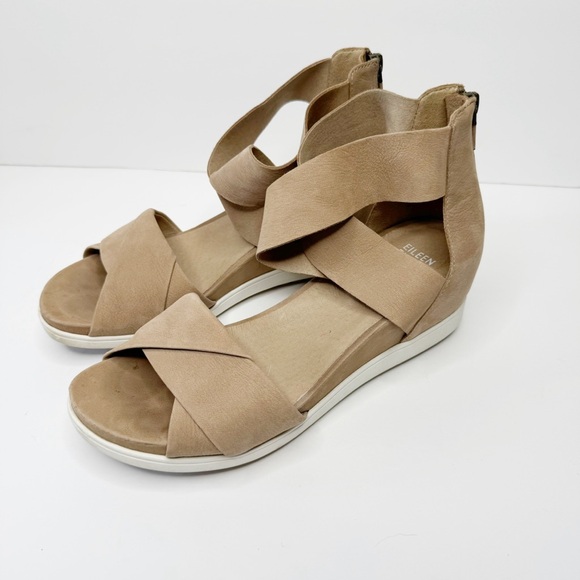 Eileen Fisher Viv Tumbled Nubuck Wedge Sandal Nude Tan 8.5 - Picture 3 of 7
